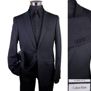 Calvin Klein X-SLIM 38R Wool Striped Black 2 Button Blazer Jacket Sport Coat